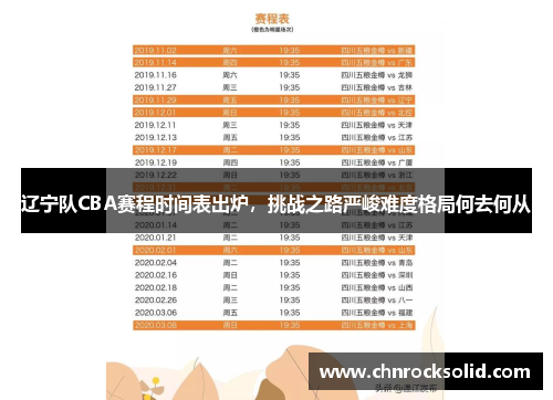 辽宁队CBA赛程时间表出炉，挑战之路严峻难度格局何去何从