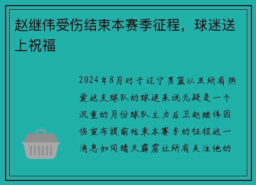 赵继伟受伤结束本赛季征程，球迷送上祝福